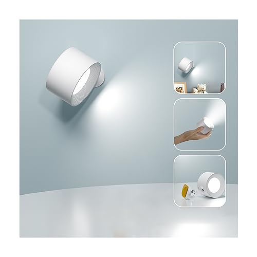 Feallive LED Wandleuchte Innen, Wandlampe mit Akku 1 Stück,Touch Control 3 Helligkeitsstufen, 360° drehbare, für Wohnzimmer Schlafzimmer TreppenhausFlur kabellose wandleuchten (Weiß)
