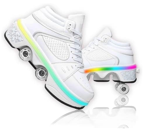 Schuhe mit Rollen LED Leuchtend Skates 4-Rad Verstellbare Rollschuhe Verstecktes Rad für Laufsportschuhe Zum Spielen für Männer Frauen Und Kinde