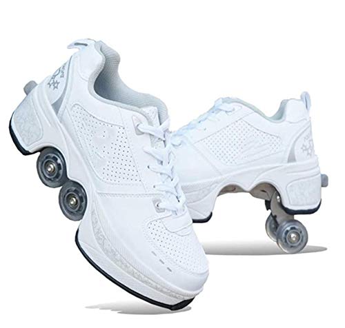 NOLLY Rollschuh Roller Skates Lauflernschuhe,Sneakers,2in1 Mehrzweckschuhe Schuhe Mit Rollen Skateboardschuhe,Inline-Skate,Verstellbare Quad-Rollschuh Stiefel Skateboardschuhe,40