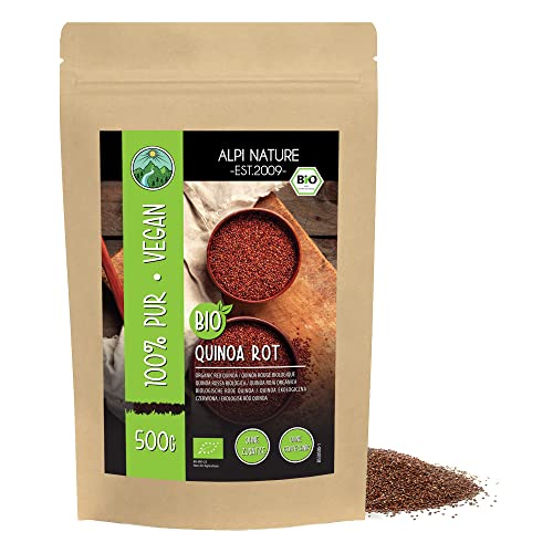 BIO Quinoa rot (500g), rote Quinoa Bio aus kontrolliert biologischem Anbau, glutenfrei, laktosefrei, laborgeprüft, vegan, 100% naturrein ohne Zusätze