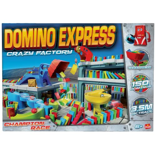Goliath - Domino Express – Crazy Factory – Bauspiel – Domino-Fabrik – 3,5 m Lange Strecke – zum Spielen allein, mit Familie oder Freunden – ab 6 Jahren