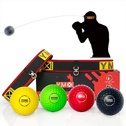YMX BOXING Reflexball - 4 Bälle + 2 Stirnbänder, ideal für das Training von Reflex, Reaktion und Auge-Hand-Koordination