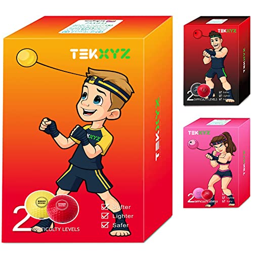TEKXYZ Boxen Reflexball (YR), 2 Verschiedene Boxbälle mit Kopfband, perfekt für Reaktion, Agilität, Schlaggeschwindigkeit, Kampffähigkeit und Hand-Augen-Koordinationstraining