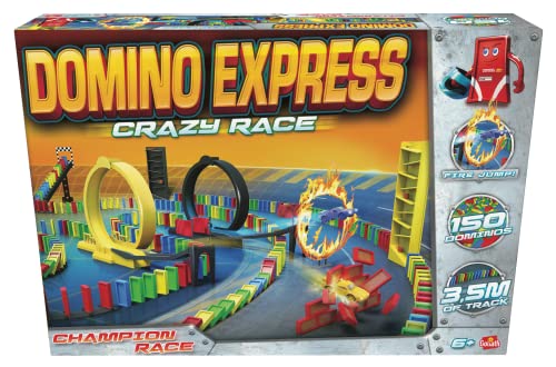 Domino Express Crazy Race, Dominospiel ab 6 Jahren, Kinderspiel mit Dominosteine und Autos