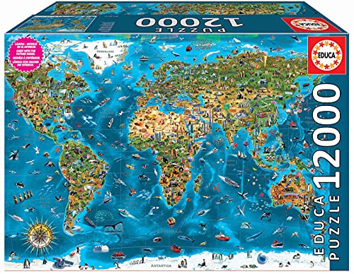 Educa 19057, Weltwunder, 12000 Teile Puzzle Erwachsene und Kinder ab 14 Jahren, Weltkarte