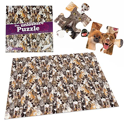 Unlösbares Puzzle | Hundepuzzle & Katzenpuzzle 2-in-1 Motiv | 500 Teile - wie 1000 Teile schwer, da beidseitig bedruckt | Das unmögliche Puzzle, Schwere Puzzle für Erwachsene, Unmögliches Puzzle